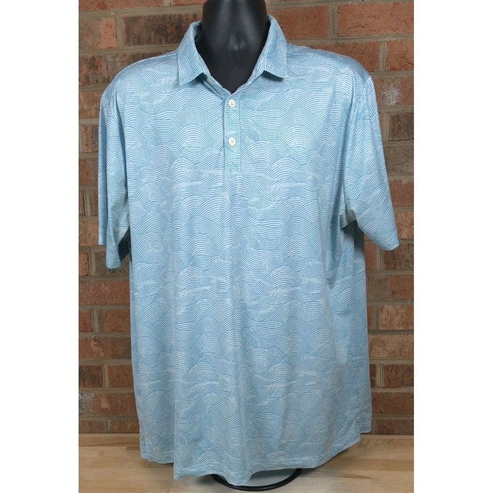 Sunday Swagger Golf Polo Shirt Mens XL Blue Wave Print Short Sleeve Stretch